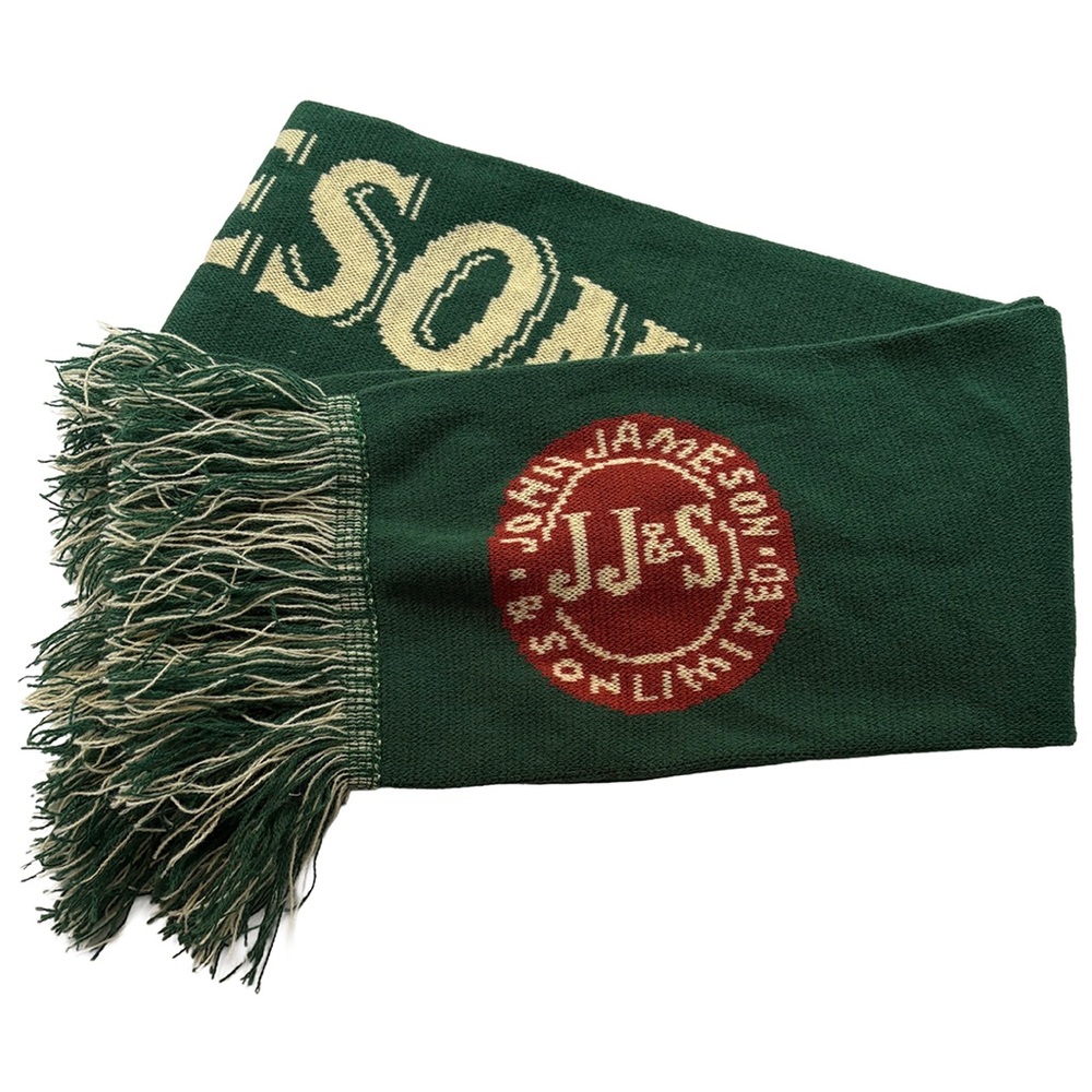 Jameson Irish Whiskey Knit Scarf – Green Fringe Logo Scarf